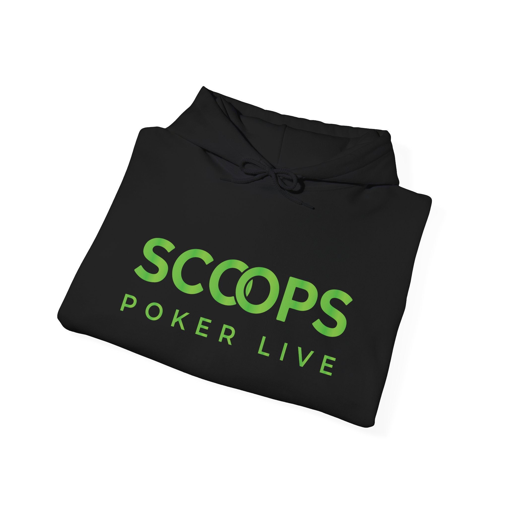 SCOOPS Poker Live Hoodie | Neon Green Logo, Back Wave Design