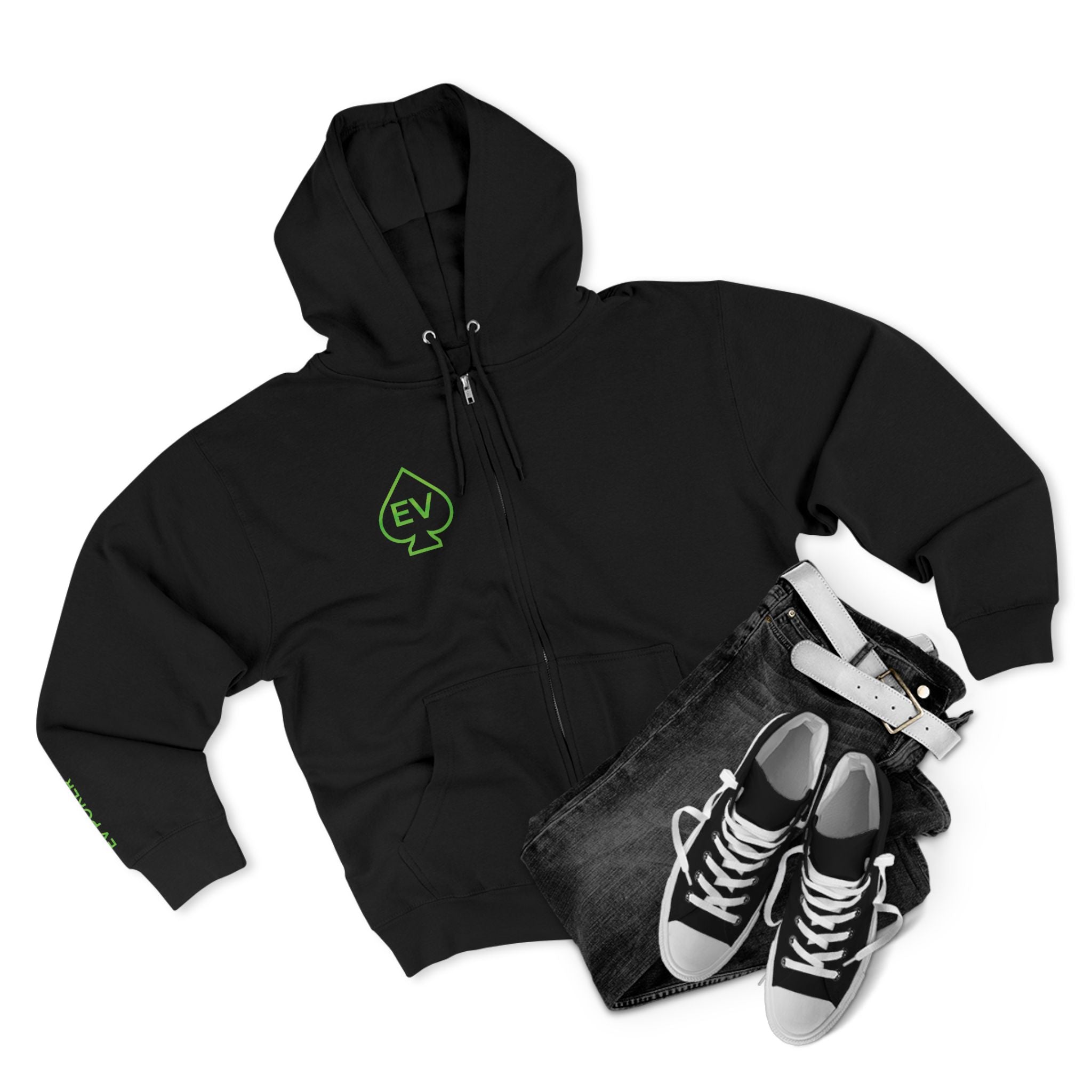 EV Poker Zip Hoodie | Black Neon Poker Streetwear